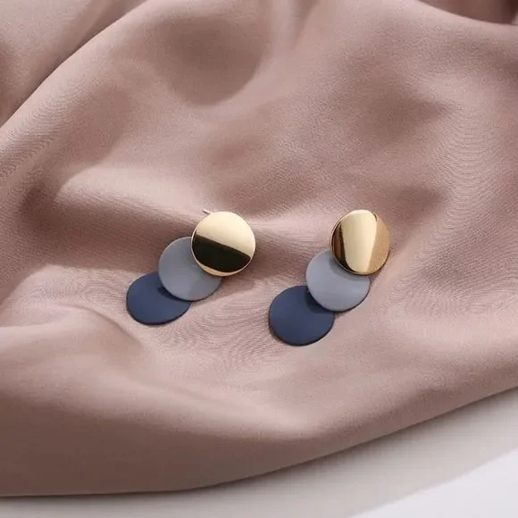 Professional Blue Triple Circle Drop Earrings - Picture 11 of 12